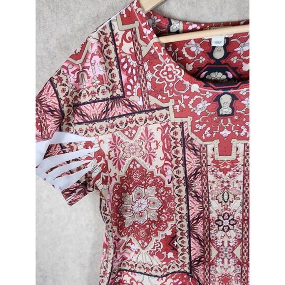 WORLD UNITY Red Pink White Beaded Boho Hippie Short Sleeve Top SZ 2X - Picture 3 of 8